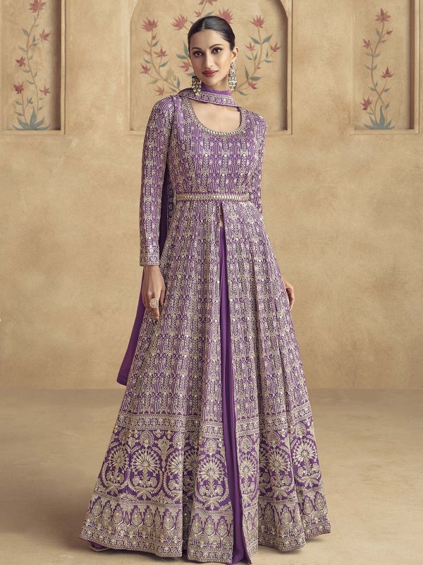 Light Violet Real Georgette Anarkali Suit